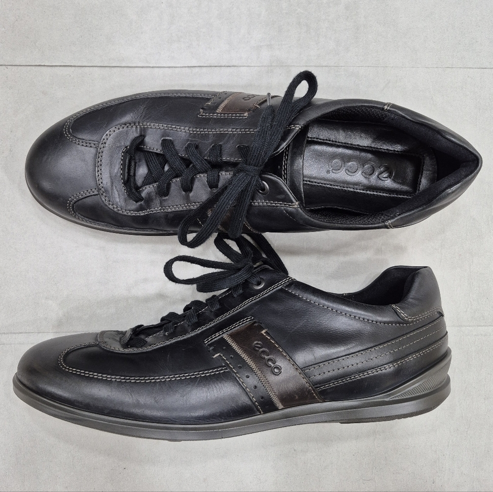 Ecco sneakers men's size 45 US 11/ 11.5 black leather brown detail